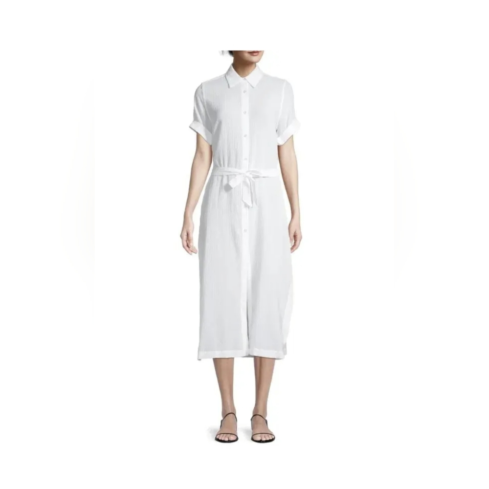 New NWT DL 1961 DL1961 Fire Island White Crinkle Cotton Shirt Dress SZ M